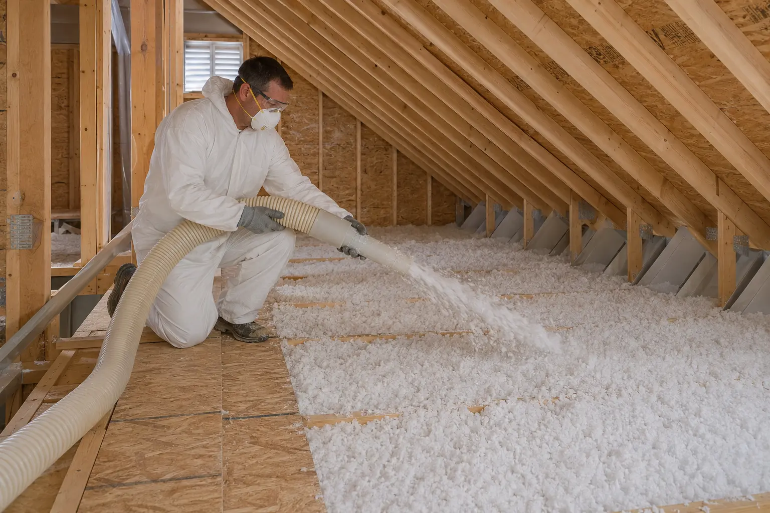 Installer improving insulation coverage across a residential attic floor