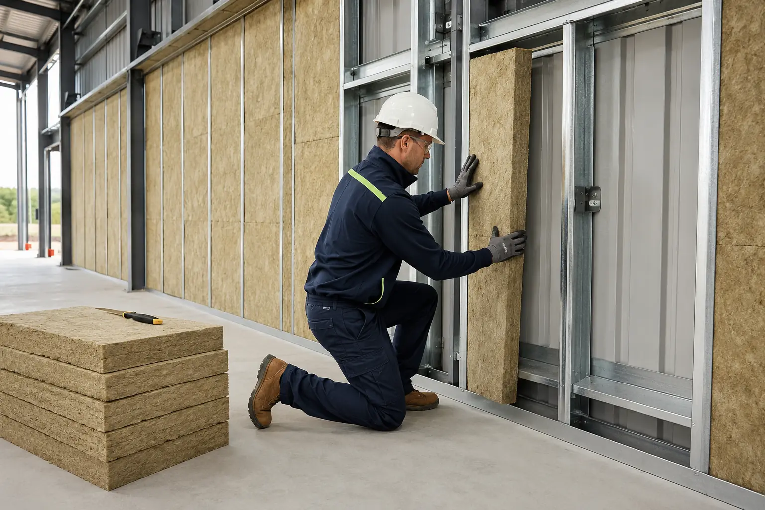 Commercial insulation work within a framed building envelope