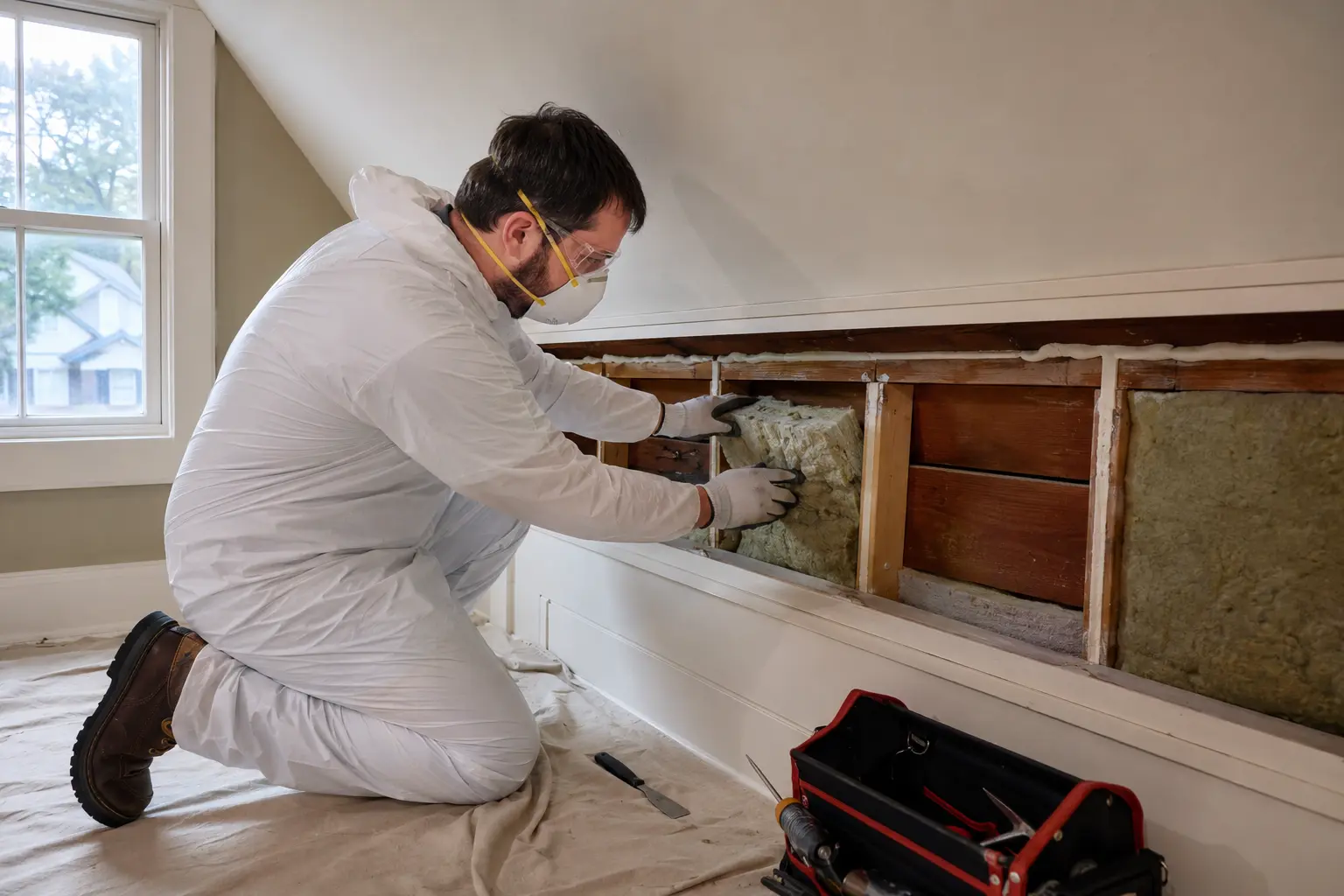 Professional completing a targeted insulation retrofit inside an existing home