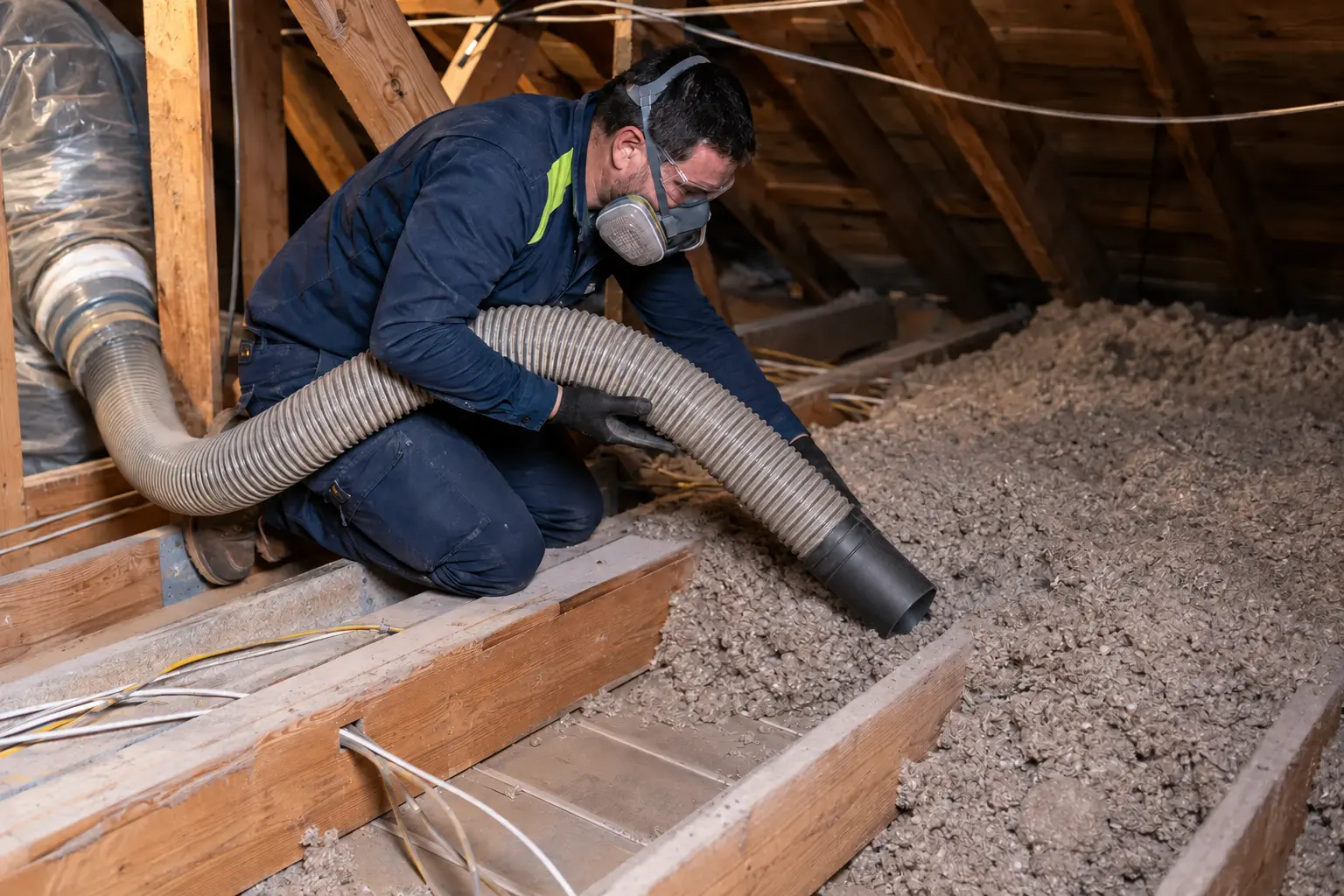 Insulation removal preparation inside a residential attic